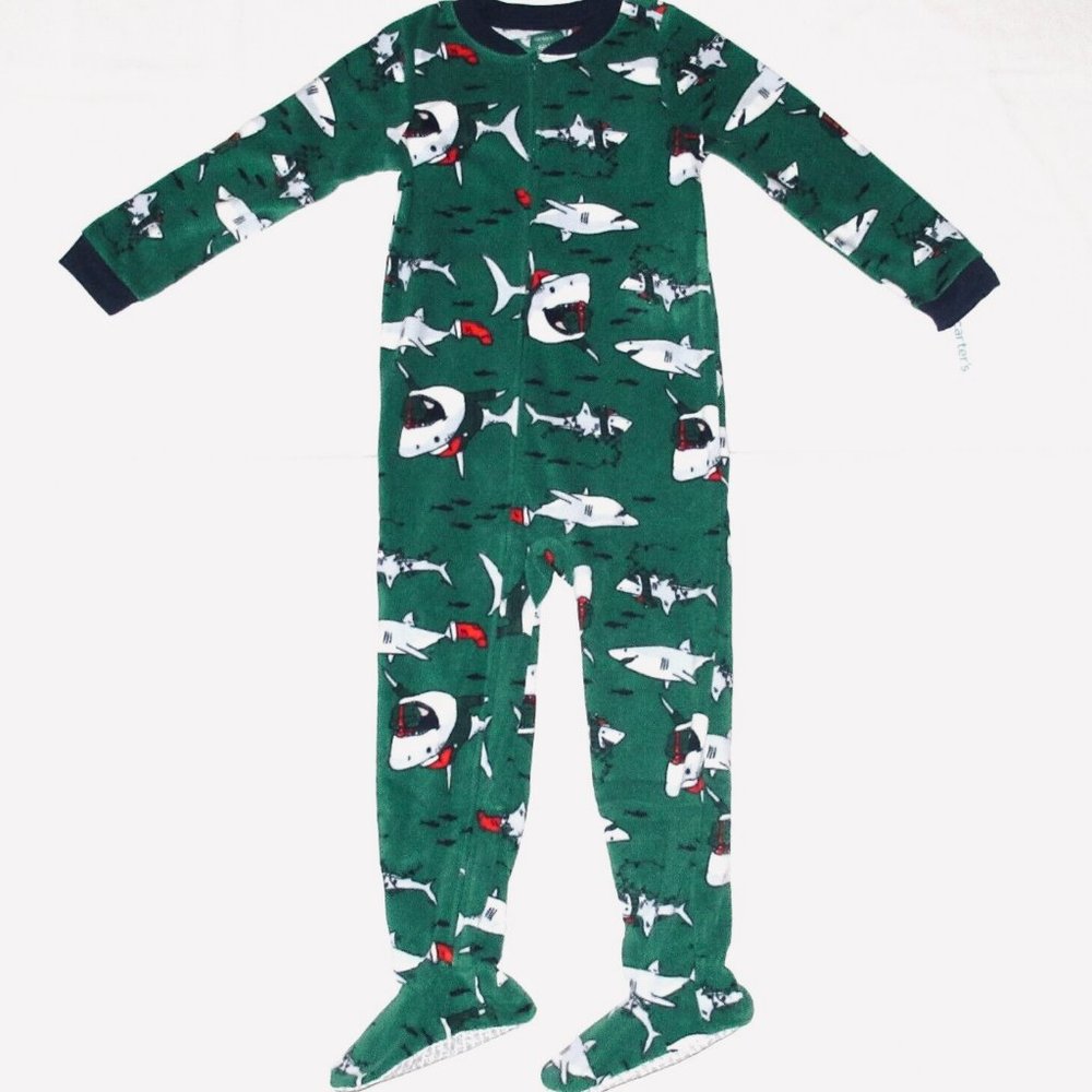 CARTER'S Boy's Footed 1 Piece Sleeper "Holiday Sharks" Pajama NWT Size 6